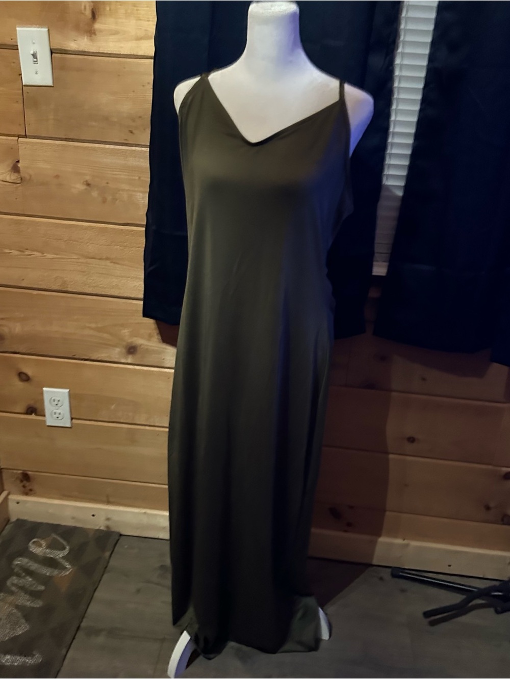 Absolutely Olive Slip Maxi Dress with Thin Straps